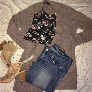 American Eagle Peplum Lace Up Floral Tank Top BNWT